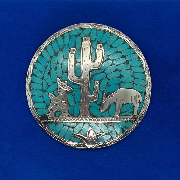 💛 925 Vintage Turquoise MEX Pendant/Brooch - Picture 1 of 5